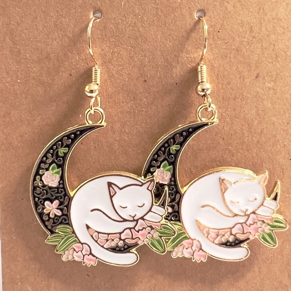 Cat Moon Dangle Earrings